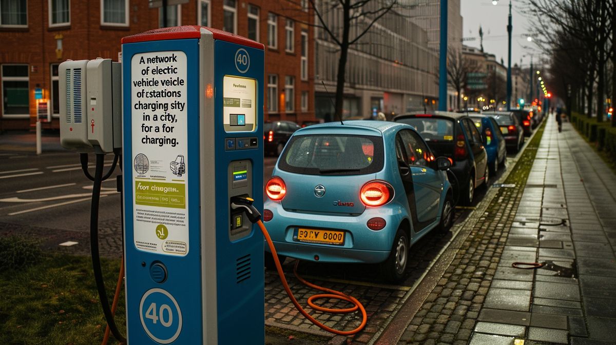 Moderne Ladeinfrastruktur für Elektroautos mit mehreren Ladestationen in städtischer Umgebung