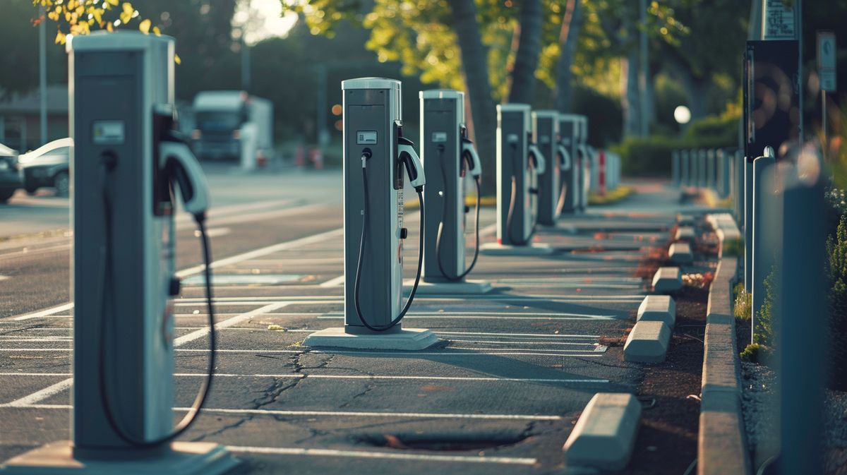 Moderne E-Ladesäulen für Elektroautos in einer städtischen Umgebung