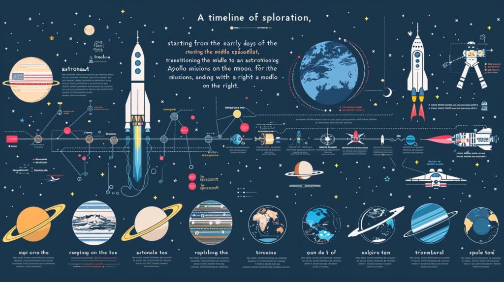 Zeitstrahl der Geschichte der Raumfahrt mit wichtigen Meilensteinen und Ereignissen