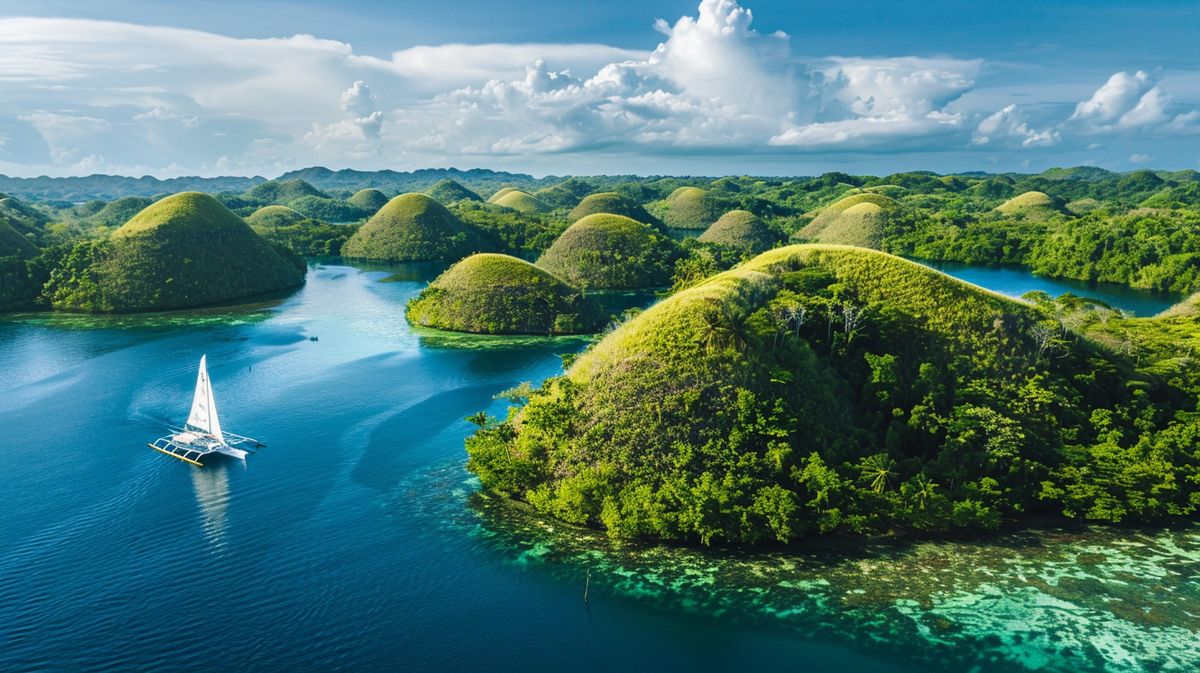 Gruppe von Touristen genießt eine geführte Philippinen Rundreise und erkundet tropische Landschaften