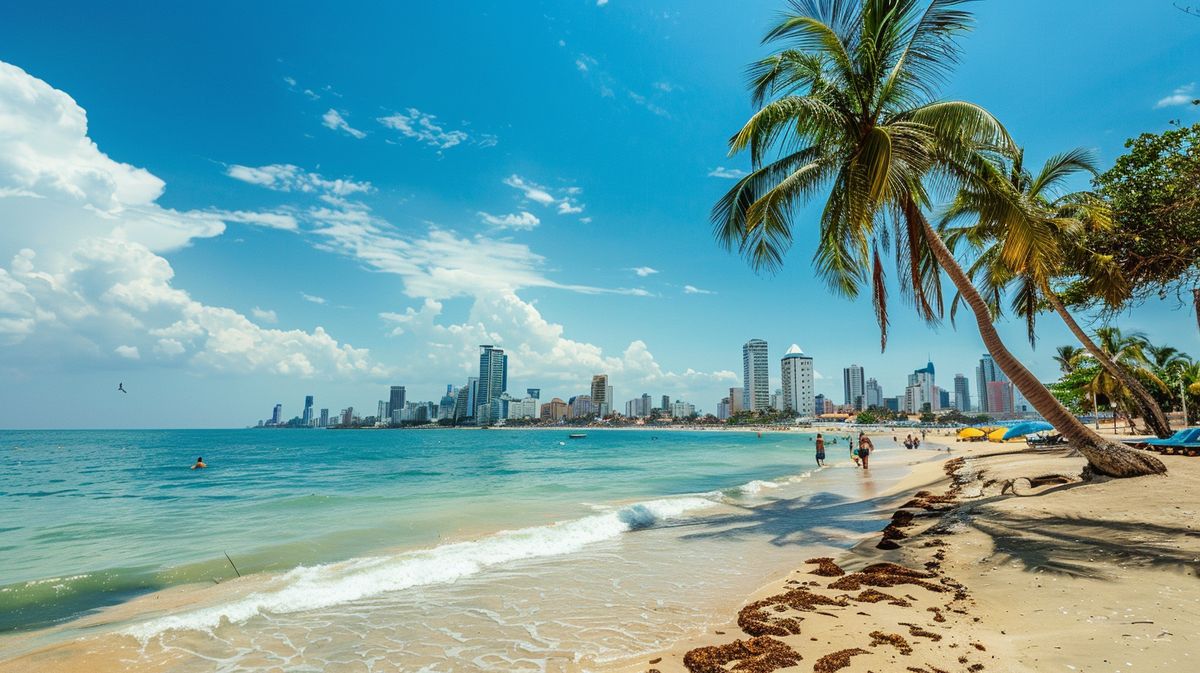 Frau genießt den Sonnenuntergang am Strand während ihres Kolumbien Urlaub