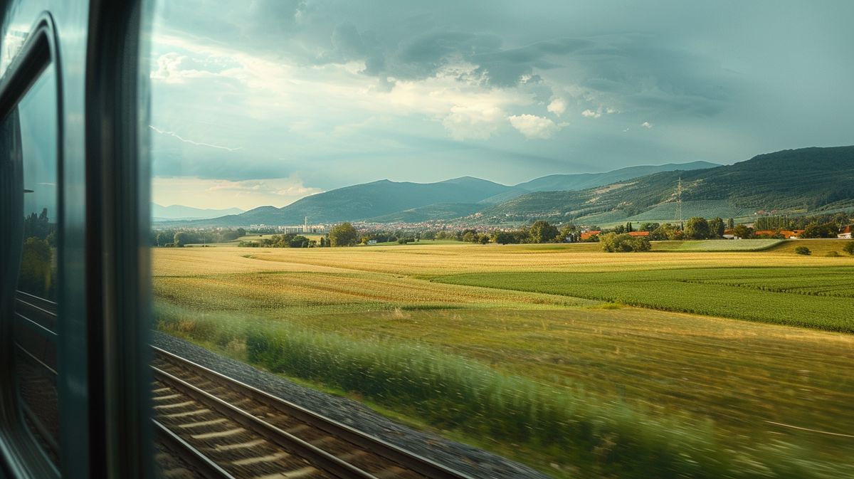 Reisende genießen die Aussicht, während sie mit dem Zug durch Europa fahren