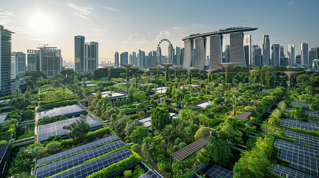 Moderne Architektur und üppige Gärten in Singapur, Beispiel für eine nachhaltige grüne Stadt