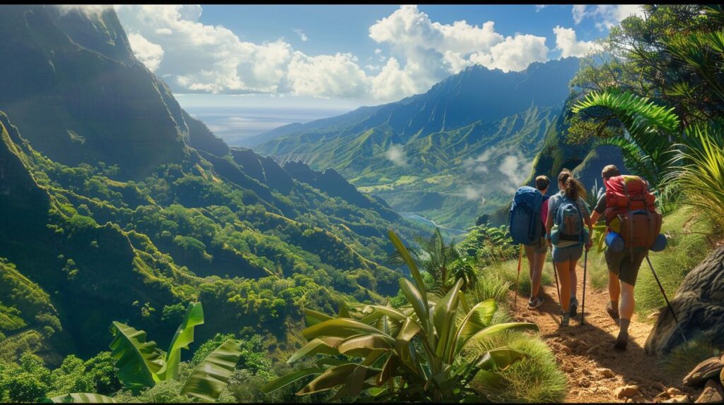 Wanderer genießen die Aussicht auf Berge während eines Wanderurlaubs