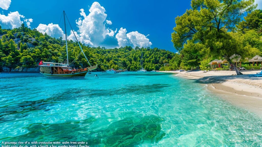 Familie genießt sonnigen Türkei Urlaub am Strand mit klarem blauem Wasser