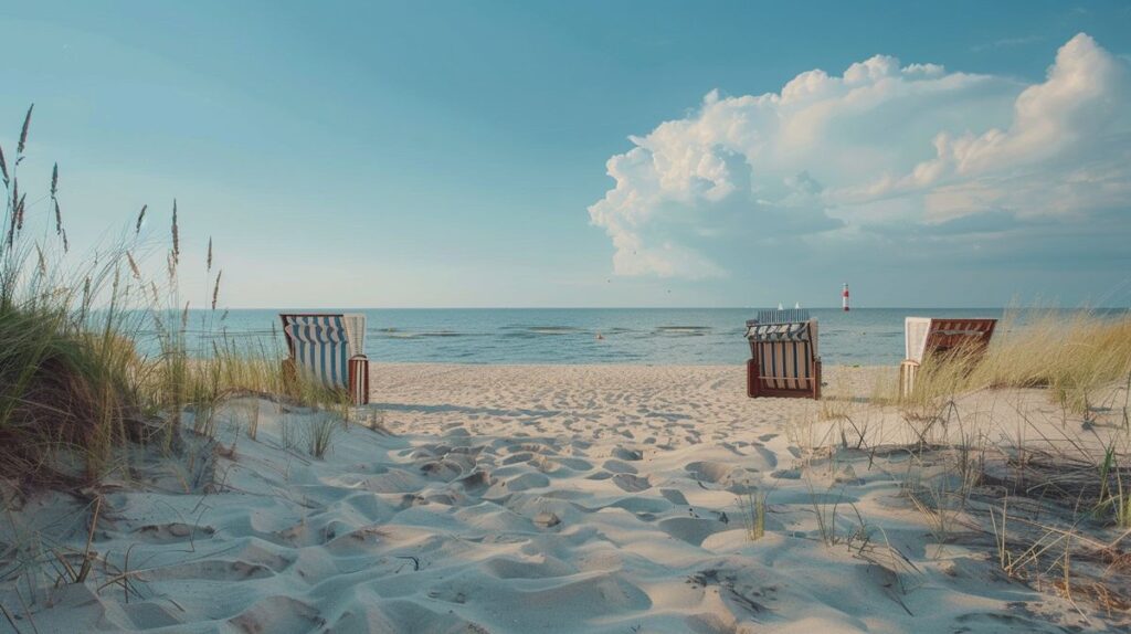 Familie genießt sonnigen Urlaub am Meer in Deutschland mit Strandblick und fröhlichen Kindern