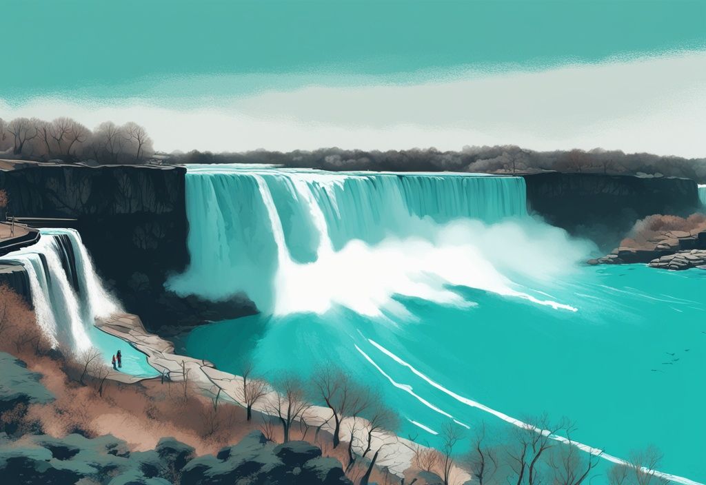 Moderne digitale Malerei von Niagara Falls ohne Wasser, zeigt den nackten Fels in Türkis-Tönen