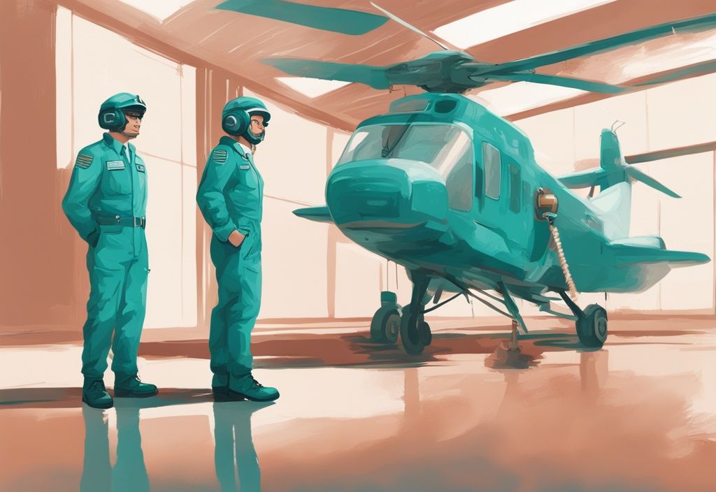 Moderner digitaler Gemälde-Illustration in Türkis, ein Pilot steht neben einer Höhenmesslatte, die die Pilot Mindestgröße anzeigt.