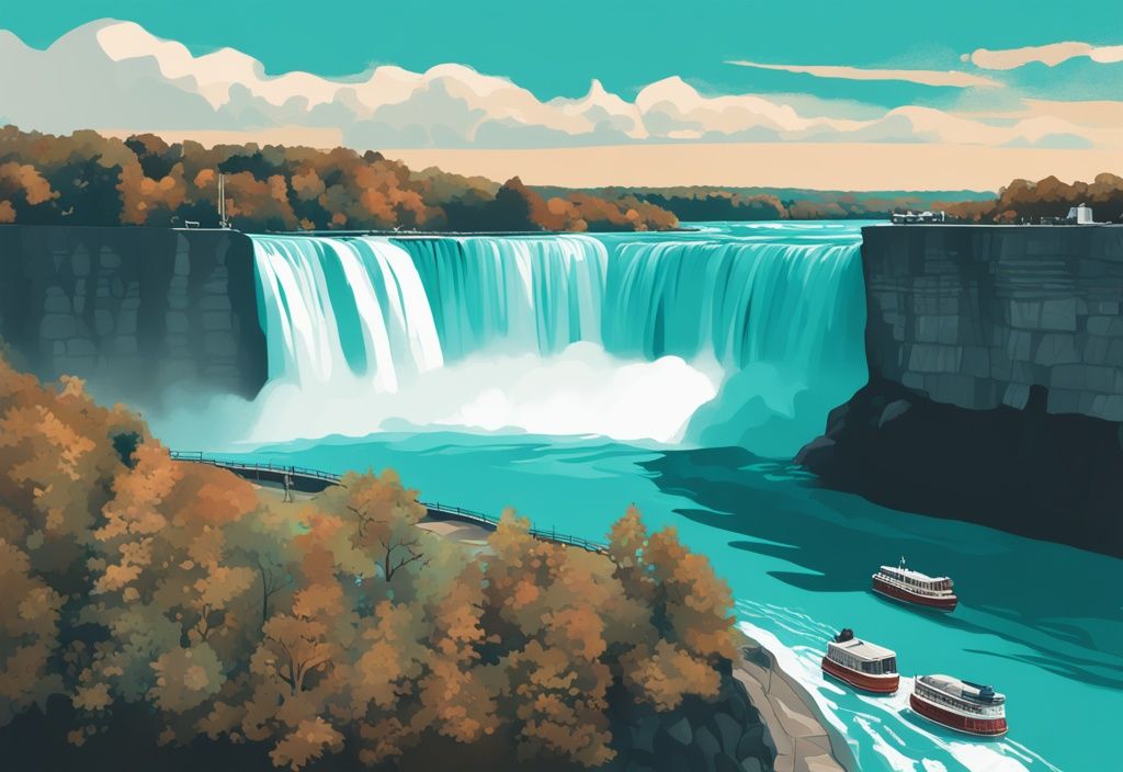 Moderne digitale Malerei von Niagara Falls ohne Wasser, zeigt die felsige Klippe, Hauptfarbthema Türkis